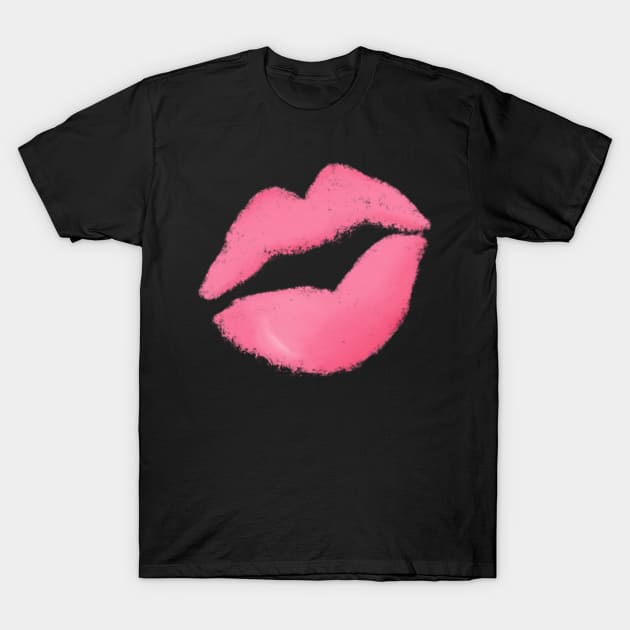 Fun pink lipstick kiss print T-Shirt by katevcreates